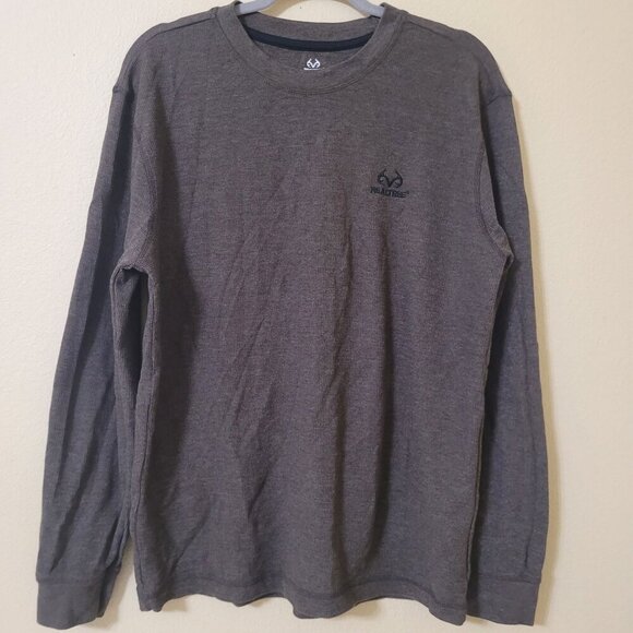 TEAM Realtree Thermal Mens XL Shirts Brown‎ Waffle Knit Crew Long Sleeve Hunting - Picture 1 of 7